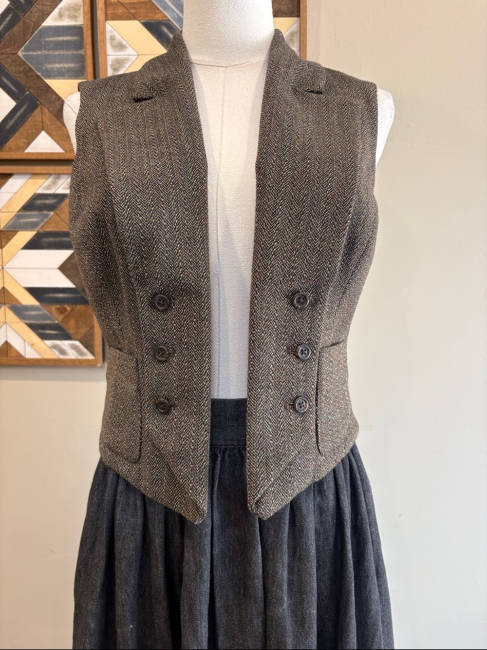 Ralph Lauren Brown Herringbone Wool Vest